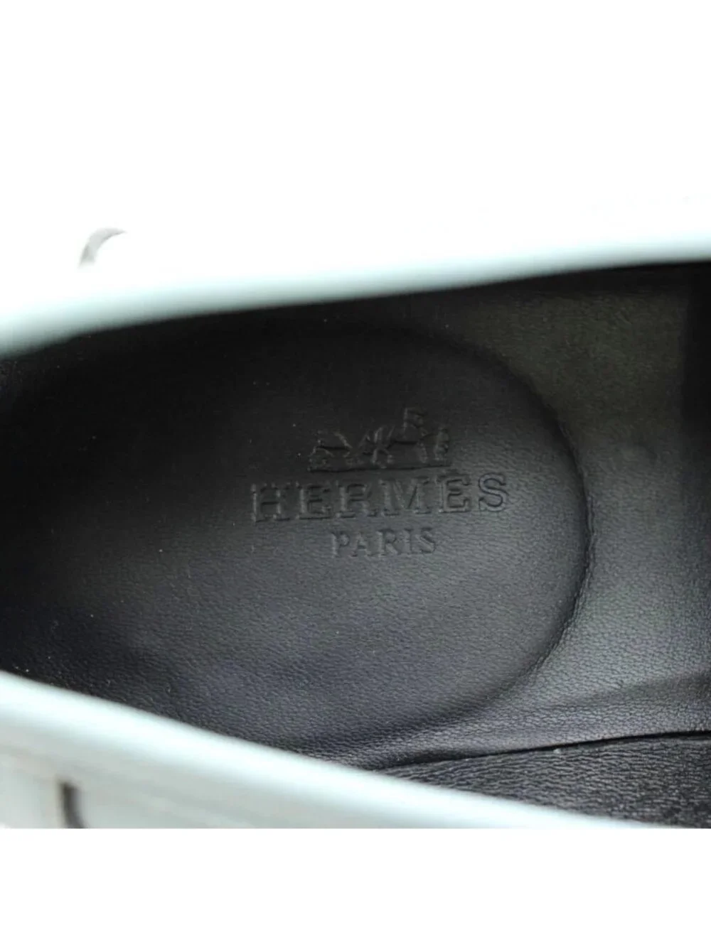 Hermes Moccasin Paris Loafers Leather Logo Chunky Heels 36.5 Light Blue